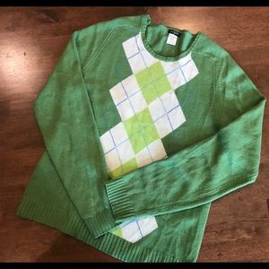 J. Crew Factory green argyle front sweater, Sz L
